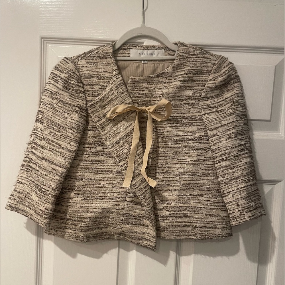Zara Tweed Front Tie Blazer and Skirt Set